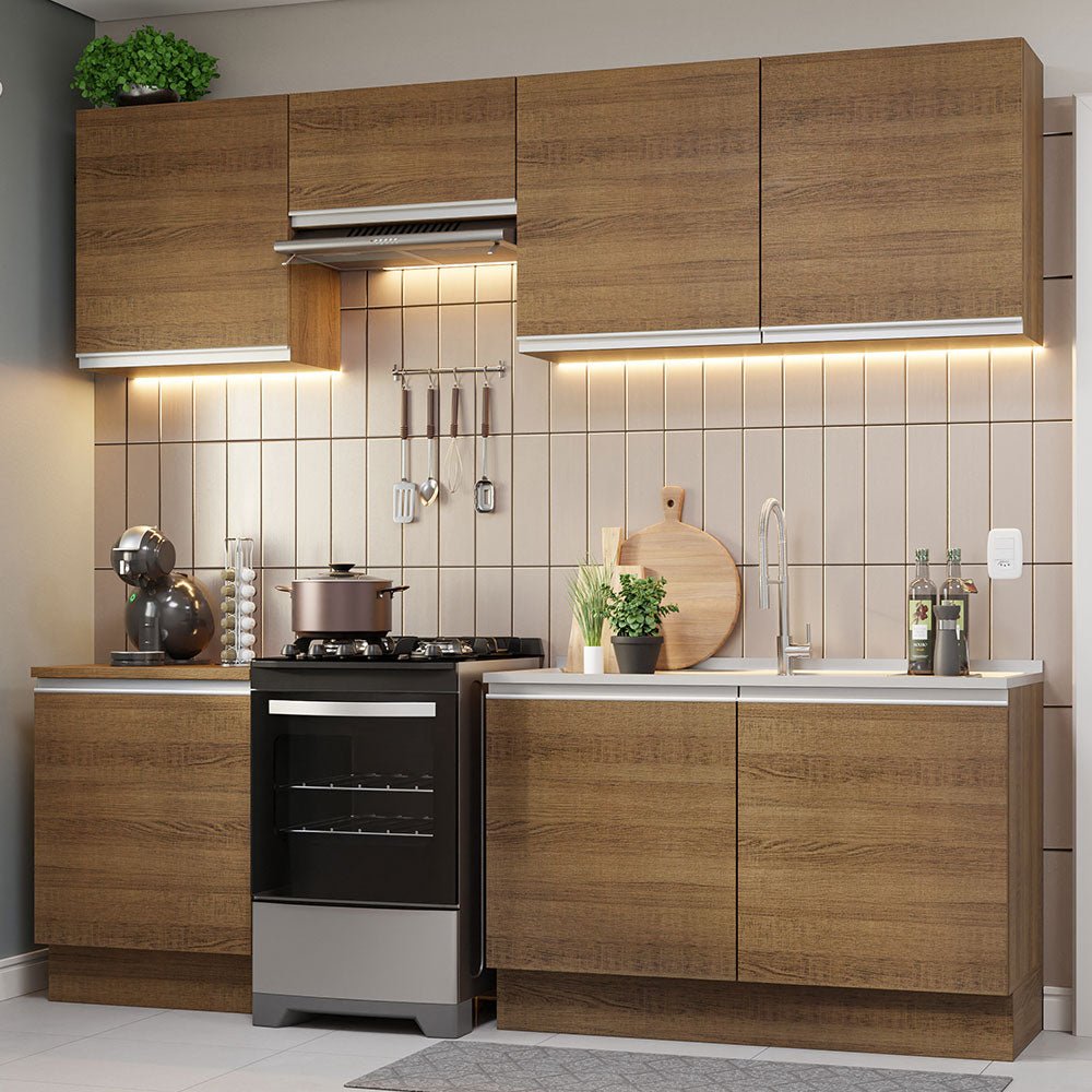 Cocina Integral Modular Glamy Marron 240x225cm sin Mesón sin Estufa sin Cajones y con Doce Entrepaños - COCINAS | Bylmo