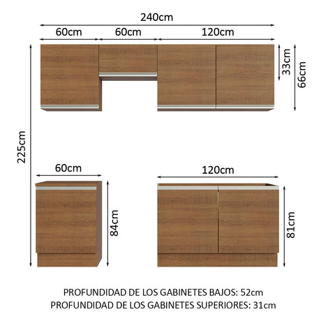 Cocina Integral Modular Glamy Marron 240x225cm sin Mesón sin Estufa sin Cajones y con Doce Entrepaños - COCINAS | Bylmo
