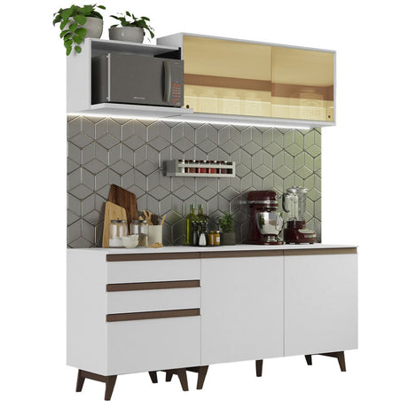 Cocina Integral Modular Reims Blanco 180x210cm con Mesón de Madera Aglomerada Mdp sin Estufa con Tres Cajones y con Ocho Entrepaños - COCINAS | Bylmo