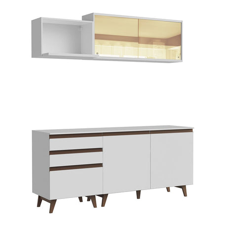 Cocina Integral Modular Reims Blanco 180x210cm con Mesón de Madera Aglomerada Mdp sin Estufa con Tres Cajones y con Ocho Entrepaños - COCINAS | Bylmo