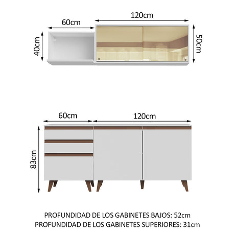 Cocina Integral Modular Reims Blanco 180x210cm con Mesón de Madera Aglomerada Mdp sin Estufa con Tres Cajones y con Ocho Entrepaños - COCINAS | Bylmo