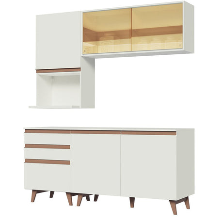 Cocina Integral Modular Reims Blanco 180x210cm con Mesón de Madera Aglomerada Mdp sin Estufa con Tres Cajones y con Diez Entrepaños - COCINAS | Bylmo