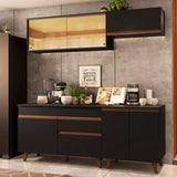 Cocina Integral Modular Reims Negro 190x210cm con Mesón de Madera Aglomerada Mdp sin Estufa con Un Cajón y con Nueve Entrepaños - COCINAS | Bylmo