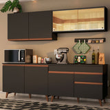 Cocina Integral Modular Reims Negro 240x210cm con Mesón de Madera Aglomerada Mdp sin Estufa con Un Cajón y con Trece Entrepaños - COCINAS | Bylmo