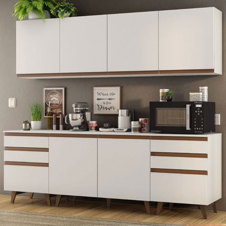 Cocina Integral Modular Reims Blanco 240x210cm con Mesón de Madera Aglomerada Mdp sin Estufa con Seis Cajones y con Once Entrepaños - COCINAS | Bylmo