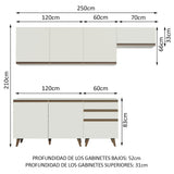 Cocina Integral Modular Reims Blanco 250x210cm con Mesón de Madera Aglomerada Mdp sin Estufa con Tres Cajones y con Diez Entrepaños - COCINAS | Bylmo