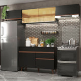 Cocina Integral Modular Reims Negro 260x210cm con Mesón de Madera Aglomerada Mdp sin Estufa con Un Cajón y con Ocho Entrepaños - COCINAS | Bylmo