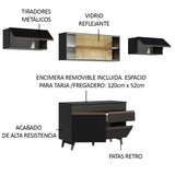 Cocina Integral Modular Reims Negro 260x210cm con Mesón de Madera Aglomerada Mdp sin Estufa con Un Cajón y con Ocho Entrepaños - COCINAS | Bylmo