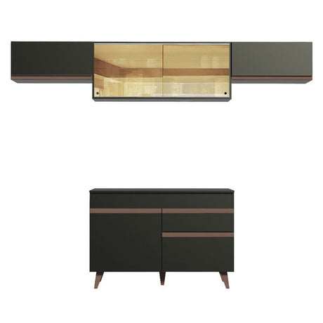 Cocina Integral Modular Reims Negro 260x210cm con Mesón de Madera Aglomerada Mdp sin Estufa con Un Cajón y con Ocho Entrepaños - COCINAS | Bylmo