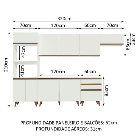 Cocina Integral Modular Reims Blanco 320x210cm con Mesón de Madera Aglomerada Mdp sin Estufa con Tres Cajones y con Quince Entrepaños - COCINAS | Bylmo