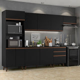Cocina Integral Modular Reims Negro 320x210cm con Mesón de Madera Aglomerada Mdp sin Estufa con Tres Cajones y con Quince Entrepaños - COCINAS | Bylmo