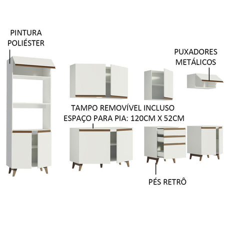 Cocina Integral Modular Reims Blanco 320x210cm con Mesón de Madera Aglomerada Mdp sin Estufa con Tres Cajones y con Diecisiete Entrepaños - COCINAS | Bylmo