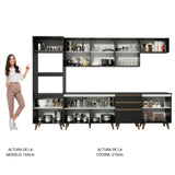 Cocina Integral Modular Reims Negro 320x210cm con Mesón de Madera Aglomerada Mdp sin Estufa con Tres Cajones y con Diecisiete Entrepaños - COCINAS | Bylmo
