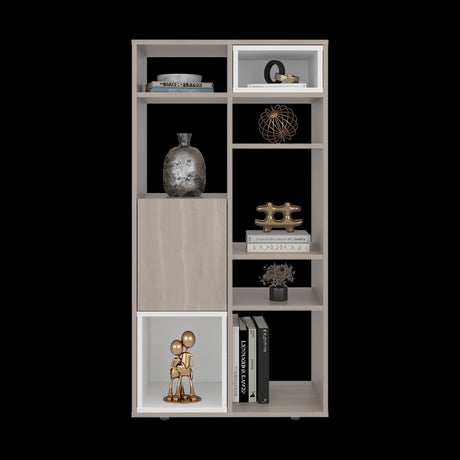 Biblioteca Momi Bardolino y Blanco 61.6x120cm Rectangular con Ocho Compartimientos y Seis Entrepaños - BIBLIOTECAS Y ESTANTERIAS | Bylmo