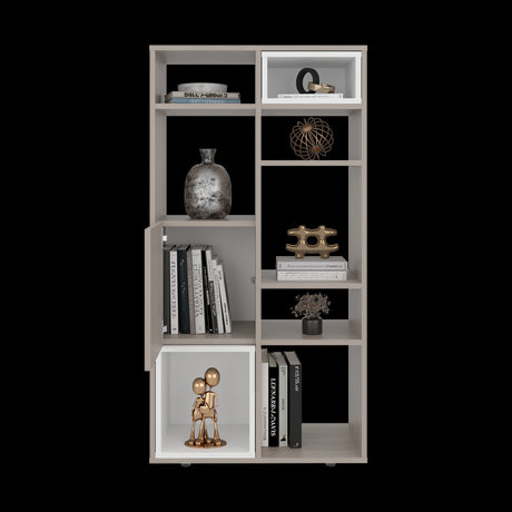 Biblioteca Momi Bardolino y Blanco 61.6x120cm Rectangular con Ocho Compartimientos y Seis Entrepaños - BIBLIOTECAS Y ESTANTERIAS | Bylmo