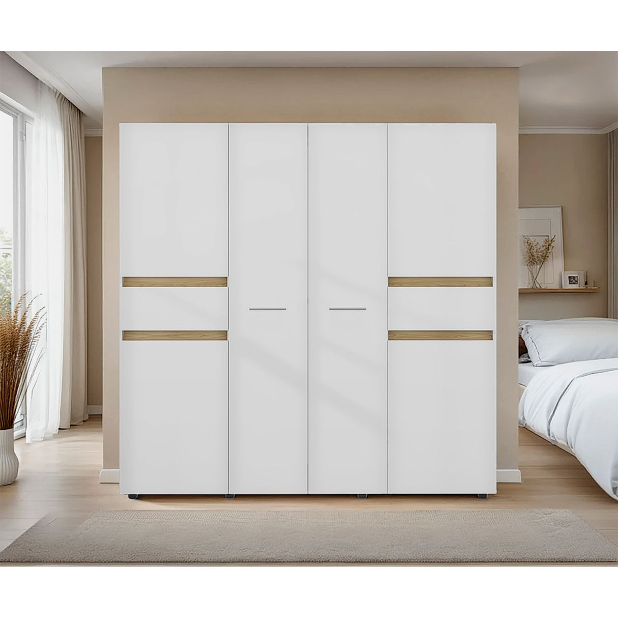 Closet Berino Blanco y Fresno Europeo 200x200cm con Seis Puertas y Diez Compartimientos - CLOSETS | Bylmo