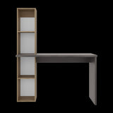 Escritorio con Biblioteca Aston Fresno Europeo y Carbón 120.3x145.8cm sin Cajones - ESCRITORIOS | Bylmo