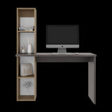 Escritorio con Biblioteca Aston Fresno Europeo y Carbón 120.3x145.8cm sin Cajones - ESCRITORIOS | Bylmo
