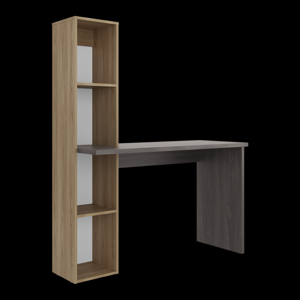 Escritorio con Biblioteca Aston Fresno Europeo y Carbón 120.3x145.8cm sin Cajones - ESCRITORIOS | Bylmo