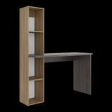 Escritorio con Biblioteca Aston Fresno Europeo y Carbón 120.3x145.8cm sin Cajones - ESCRITORIOS | Bylmo