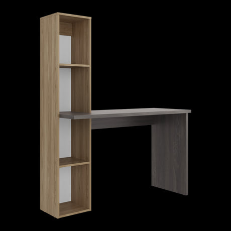 Escritorio con Biblioteca Aston Fresno Europeo y Carbón 120.3x145.8cm sin Cajones - ESCRITORIOS | Bylmo