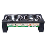 Comedero Ekopet Negro 40x12cm con Dos Tazones y para Mascotas Medianas - COMEDEROS PARA MASCOTAS | Bylmo