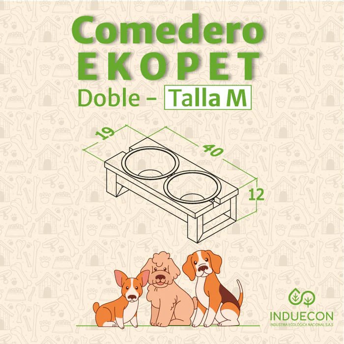 Comedero Ekopet Negro 40x12cm con Dos Tazones y para Mascotas Medianas - COMEDEROS PARA MASCOTAS | Bylmo