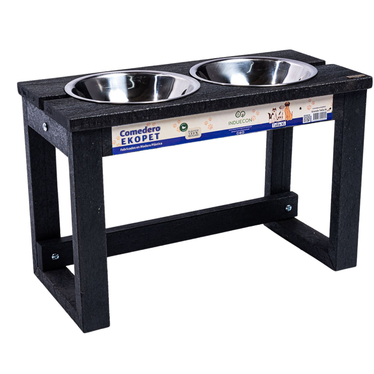 Comedero Ekopet Negro 49x32cm con Dos Tazones y para Perro Grande - COMEDEROS PARA MASCOTAS | Bylmo