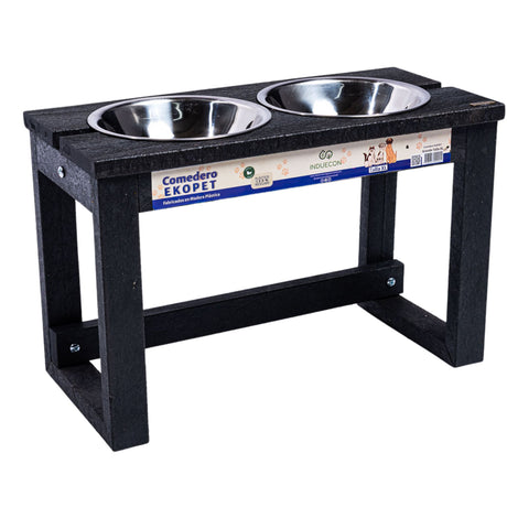 Comedero Ekopet Negro 49x32cm con Dos Tazones y para Perro Grande - COMEDEROS PARA MASCOTAS | Bylmo