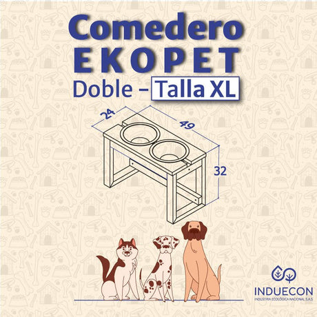 Comedero Ekopet Negro 49x32cm con Dos Tazones y para Perro Grande - COMEDEROS PARA MASCOTAS | Bylmo
