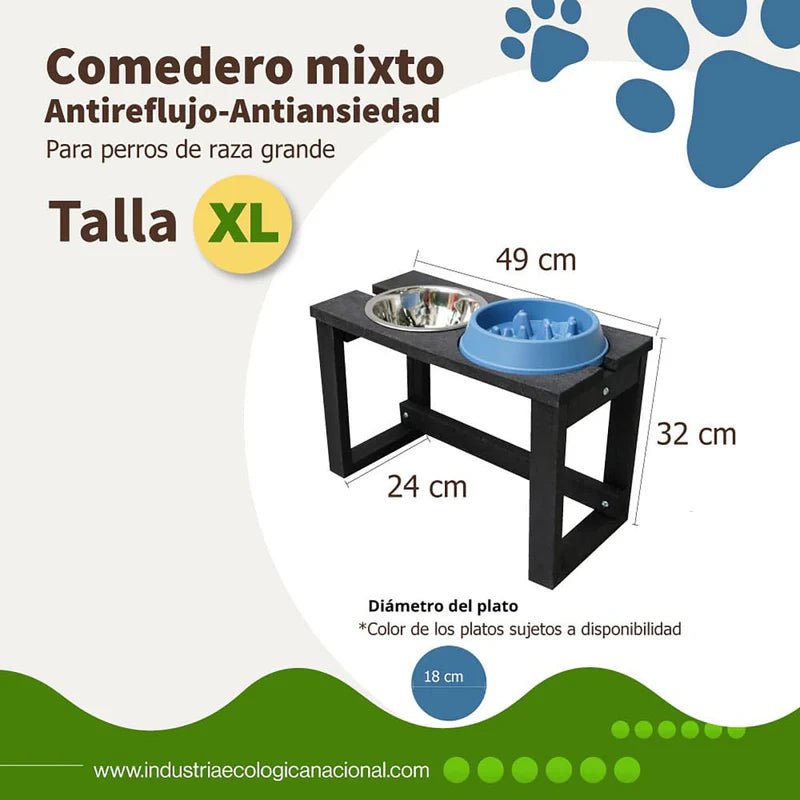 Comedero Ekopet Negro 49x32cm Antirreflujo con Dos Tazones y para Perro Grande - COMEDEROS PARA MASCOTAS | Bylmo