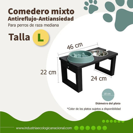 Comedero Ekopet Negro 46x22cm Antirreflujo con Dos Tazones y para Perro Mediano - COMEDEROS PARA MASCOTAS | Bylmo