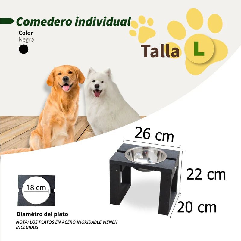 Comedero Ekopet Negro 26x22cm con un Tazón y para Perro Mediano - COMEDEROS PARA MASCOTAS | Bylmo
