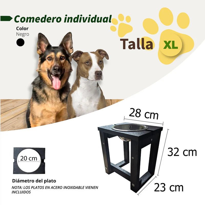 Comedero Ekopet Negro 28x32cm con un Tazón y para Perro Grande - COMEDEROS PARA MASCOTAS | Bylmo