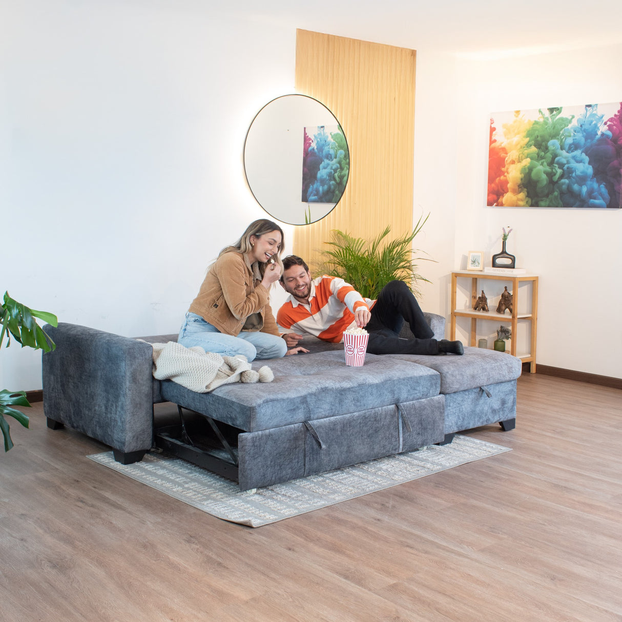 Sofá en L Atlas Gris 220x92cm De Tres Puestos Reclinable con Almacenamiento Izquierdo y con Apoya Brazos