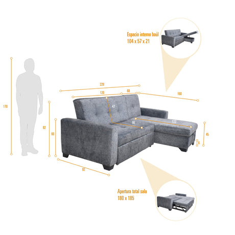 Sofá en L Atlas Gris 220x92cm De Tres Puestos Reclinable con Almacenamiento Izquierdo y con Apoya Brazos - SOFAS Y POLTRONAS | Bylmo