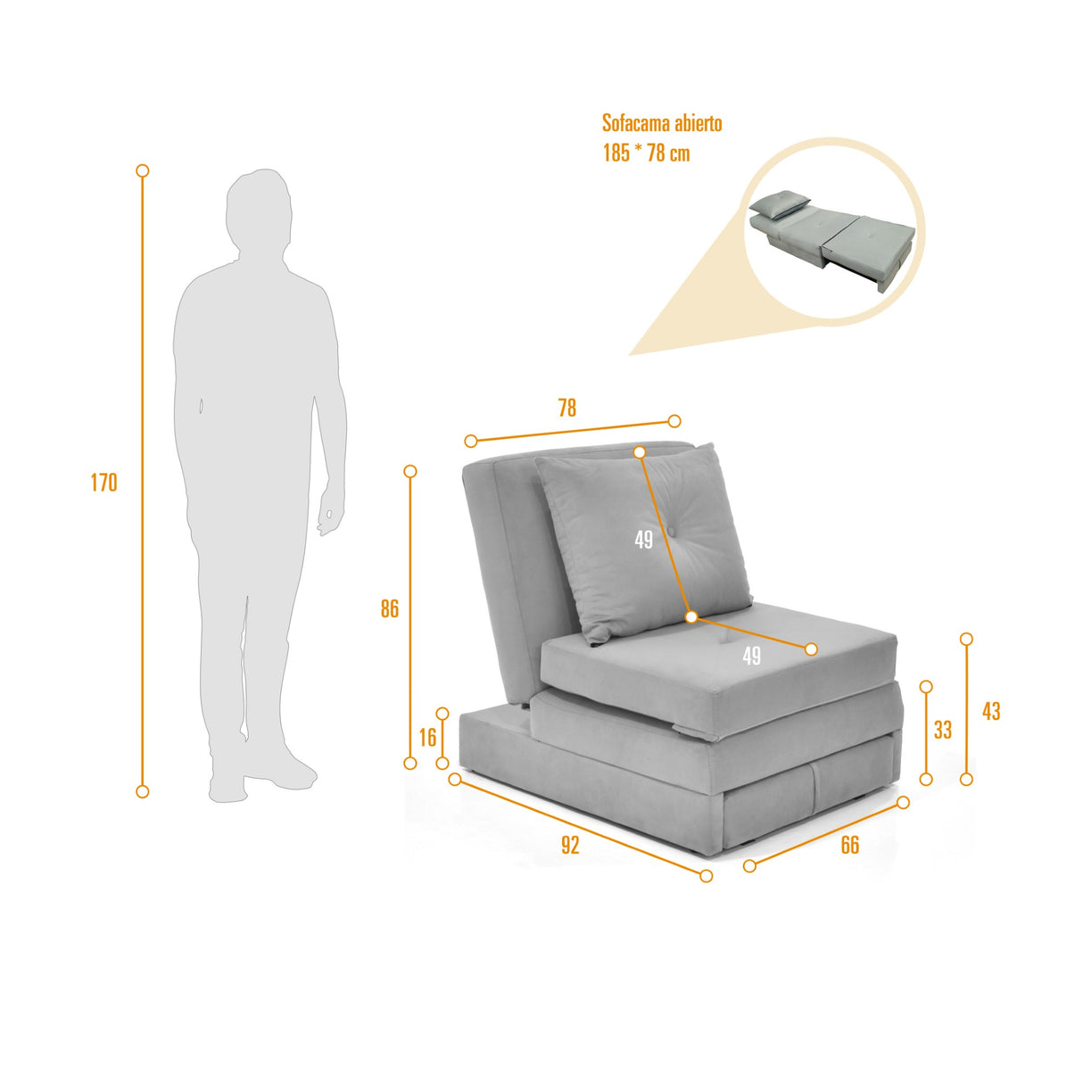 Poltrona Torino Plata 78x86cm De Un Puesto Reclinable - SOFAS Y POLTRONAS | Bylmo