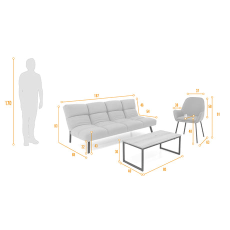 Sala Nivala Plata y Mostaza 187x83cm De Cuatro Puestos Reclinable y sin Apoya Brazos - SOFAS Y POLTRONAS | Bylmo