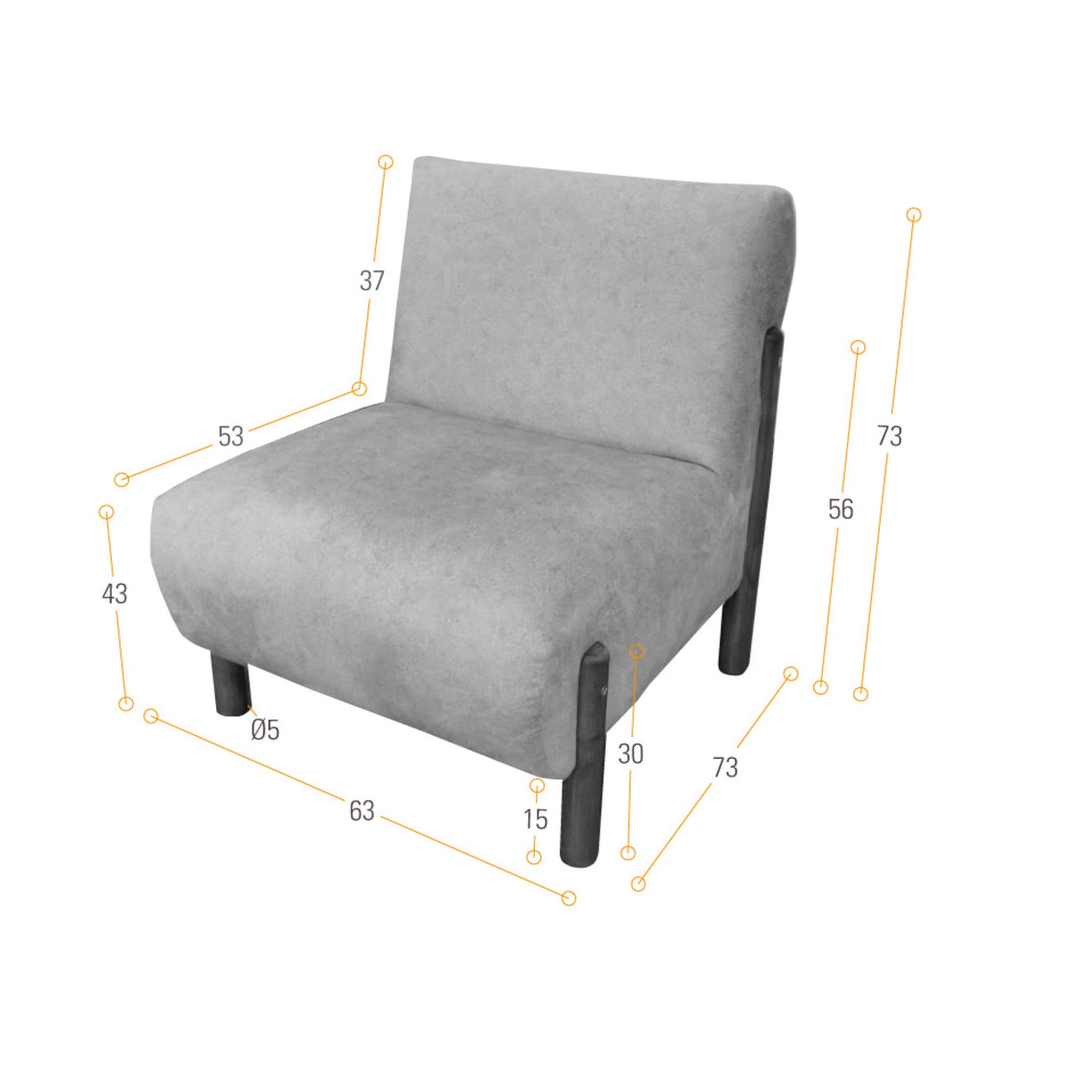 Poltrona Dubi Plata 63x73cm De Un Puesto y sin Apoya Brazos - SOFAS Y POLTRONAS | Bylmo