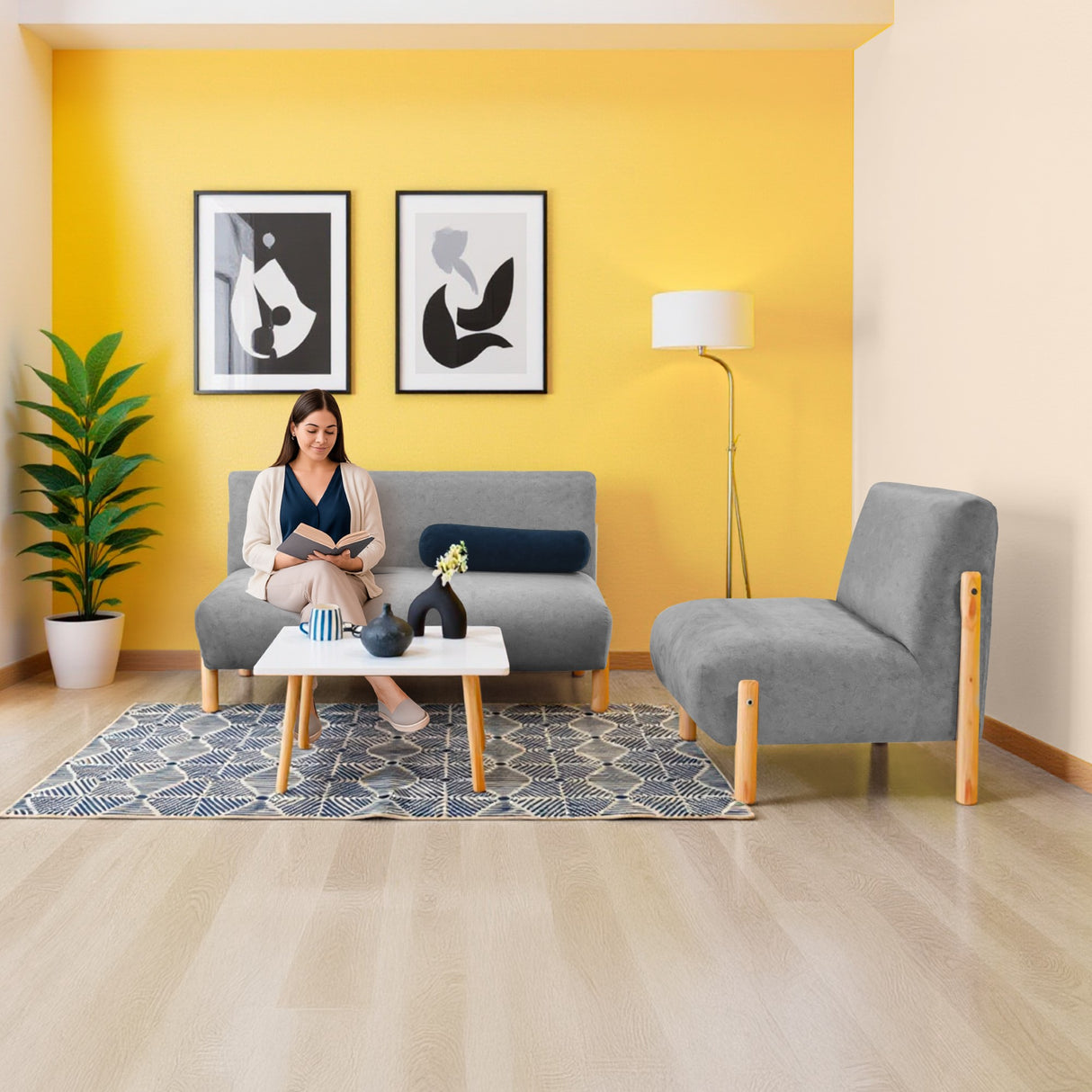 Sofá Dubi Gris 123x73cm De Dos Puestos y sin Apoya Brazos - SOFAS Y POLTRONAS | Bylmo