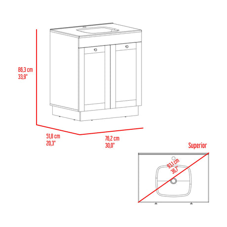 Mueble para Lavamanos Baluarte Blanco 76.2x86.3cm Individual con Lavamanos Empotrado y con Dos Puertas - MUEBLES PARA LAVAMANOS | Bylmo