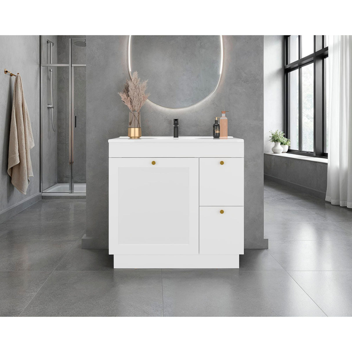 Mueble para Lavamanos Baluarte Blanco 91.7x86.3cm Individual con Lavamanos Empotrado y con Tres Puertas