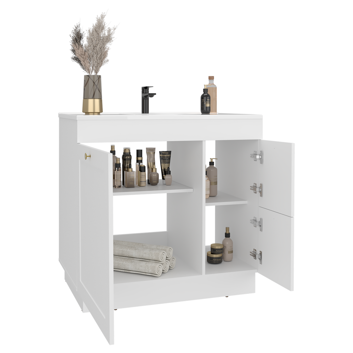 Mueble para Lavamanos Baluarte Blanco 91.7x86.3cm Individual con Lavamanos Empotrado y con Tres Puertas