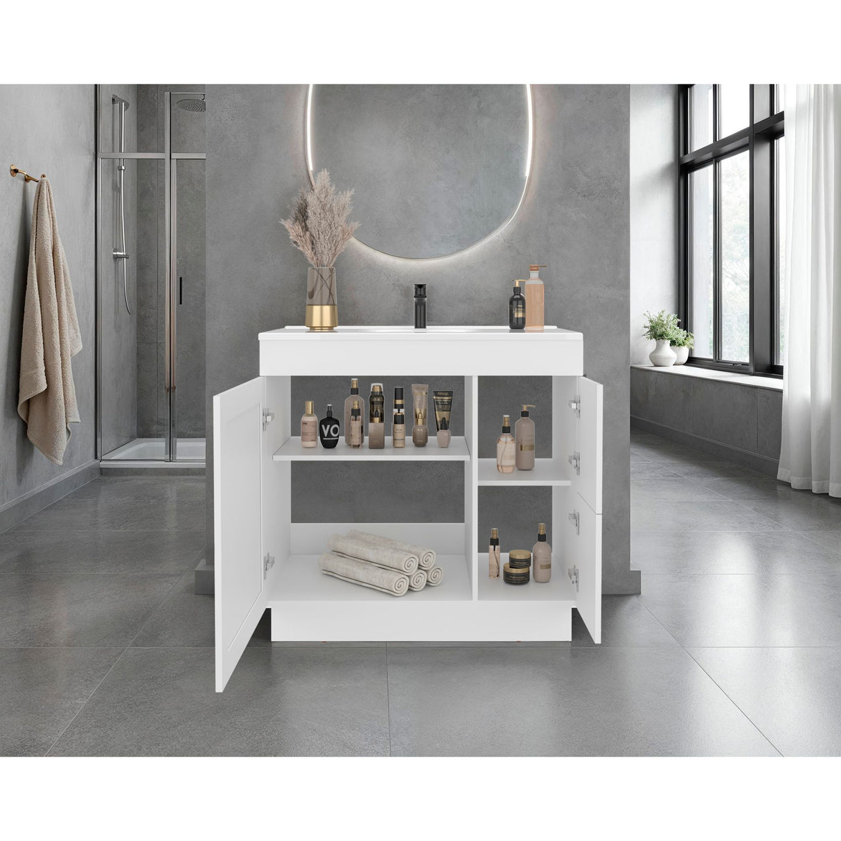 Mueble para Lavamanos Baluarte Blanco 91.7x86.3cm Individual con Lavamanos Empotrado y con Tres Puertas