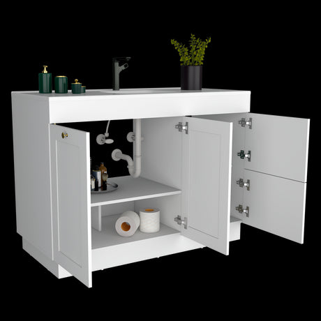 Mueble para Lavamanos Baluarte Blanco 121.9x86.3cm Individual con Lavamanos Empotrado y con Cuatro Puertas - MUEBLES PARA LAVAMANOS | Bylmo