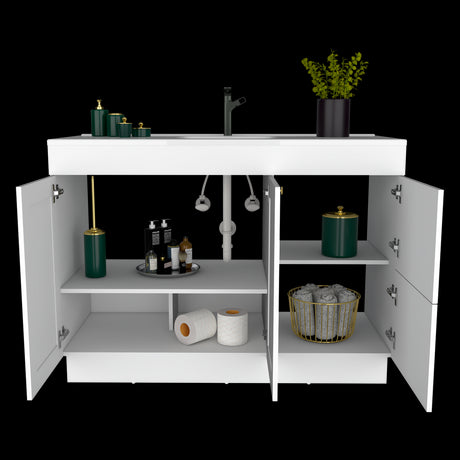 Mueble para Lavamanos Baluarte Blanco 121.9x86.3cm Individual con Lavamanos Empotrado y con Cuatro Puertas - MUEBLES PARA LAVAMANOS | Bylmo