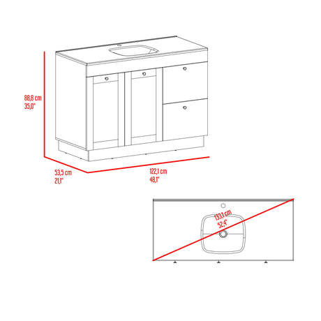Mueble para Lavamanos Baluarte Blanco 121.9x86.3cm Individual con Lavamanos Empotrado y con Cuatro Puertas - MUEBLES PARA LAVAMANOS | Bylmo