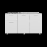 Mueble Inferior de Cocina Creta Blanco 150x88cm con Mesón de Acero Inoxidable Lado Izquierdo y con Estufa - MUEBLES INFERIORES DE COCINA | Bylmo