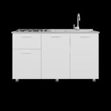 Mueble Inferior de Cocina Creta Blanco 150x88cm con Mesón de Acero Inoxidable Lado Izquierdo y con Estufa - MUEBLES INFERIORES DE COCINA | Bylmo