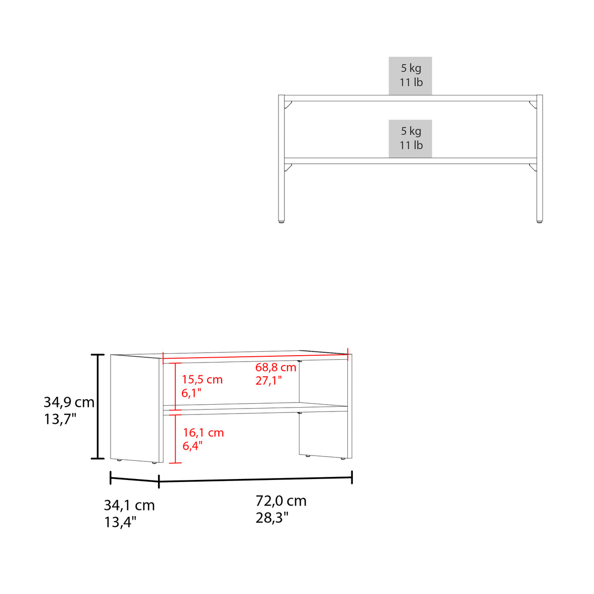 Zapatero Silpa Fresno 72x34.9cm Horizontal de Dos Niveles para Seis Zapatos - ZAPATEROS | Bylmo